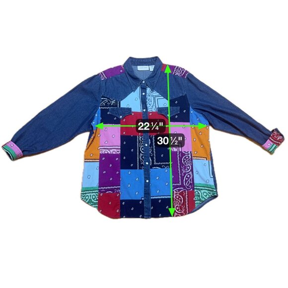 Lemongrass Western Denim Bandana Patchwork Shirt SZ Large - Picture 9 of 9